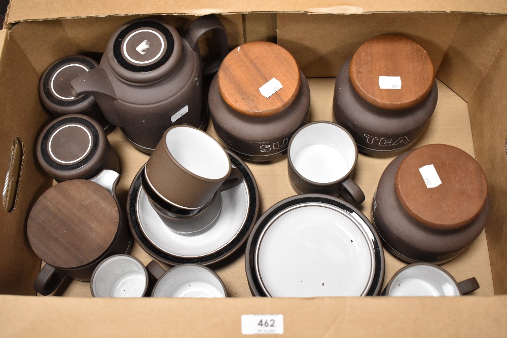 A selection of retro Hornsea pottery 'Contrast' kitchen including storage jars, teapot, cups and