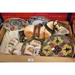 Two Royal Doulton cabinet plates pattern number- D3087, a selection of commemorative ware and a cart