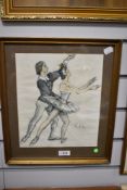 A 20th century charcoal and chalks study of ballet dancers, indistinctly signed lower right,