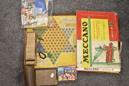 A vintage Shanghai Chinese Checkers Board with glass markers, Meccano Outfit No3 part set, wooden