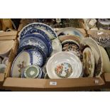 A assortment of plates comprising of blue and white ware and Jasper ware trinket dish etc.