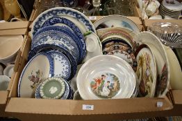 A assortment of plates comprising of blue and white ware and Jasper ware trinket dish etc.