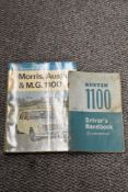 An Austin 1100 drivers handbook, 1967 dated and a Pearson's car servicing series book for Morris,
