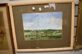 M Johnson (contemporary) watercolour, pasture scene, named verso, within a card mount and moulded