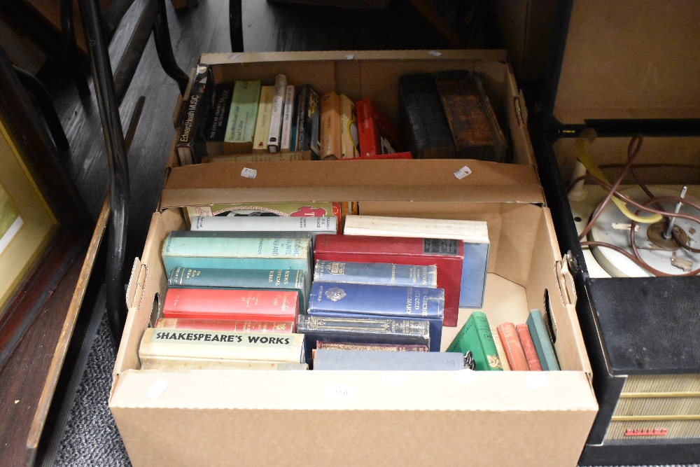 Two cartons of assorted books including musical interest and story novels...