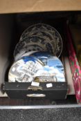 A small box of Maritime interest Debonair Pottery collectors plates and a small box of vintage