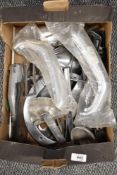 A mixed box of various vintage chrome and steel trims and similar, including Morris bonnet catch