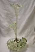A Victorian table centre glass epergne in a green and milk glass AF.