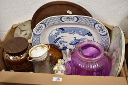 A Fosters pottery flower jar with wooden lid, 'The Summerhouse' and 'Tyrolean Castle' ceramic models