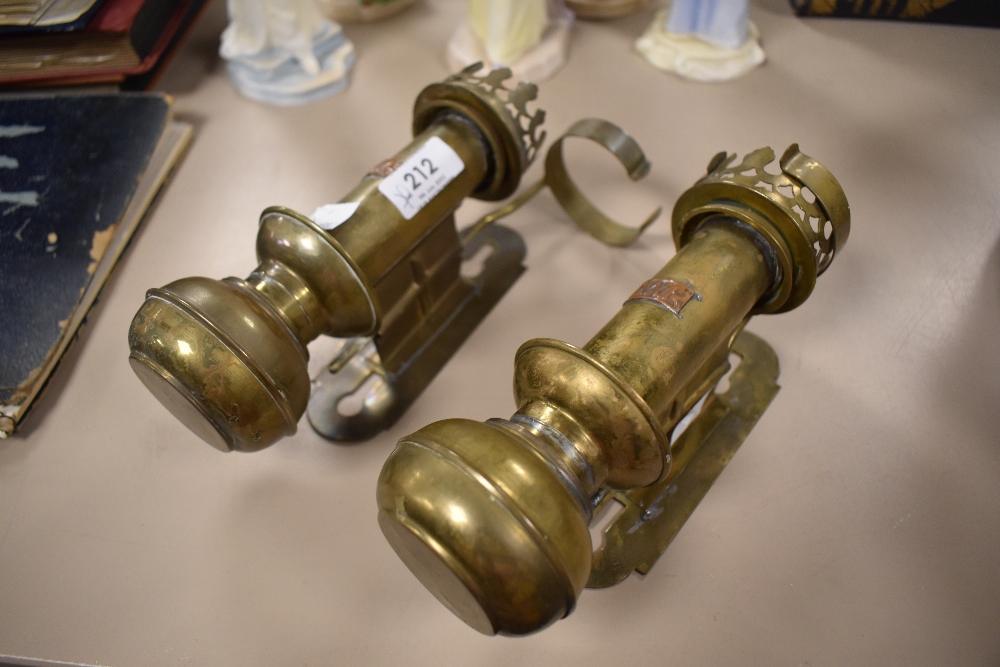 Two brass wall mounted gas lights, of Great Western Rail interest.