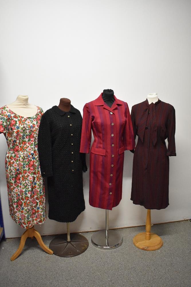 For vintage dresses, comprising 1960s black wool shift dress with Paris label, 1960s striped dress