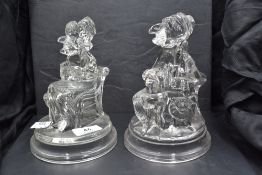 Two circa 1870s John Derbyshire, Salford, Manchester pressed glass Punch and Judy paperweights.
