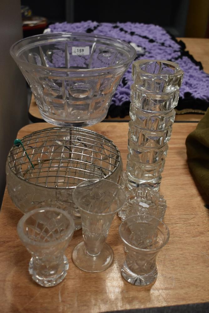 A mixed lot of vintage pressed and cut glass, included are vases and rose bowl etc.