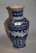 A 19th century Rhenish pottery vase, having relief Cherub, motifs and Greek key decoration, AF