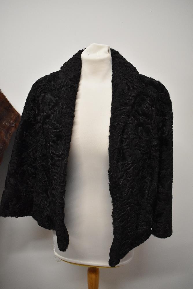 A vintage mink stole and two tippets or collars, sold with a 1950s Astrakhan jacket, AF, split - Image 2 of 5