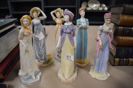 Six Royal Worcester Jane Austen Collection figurine studies, including Catherine Morland, Lady