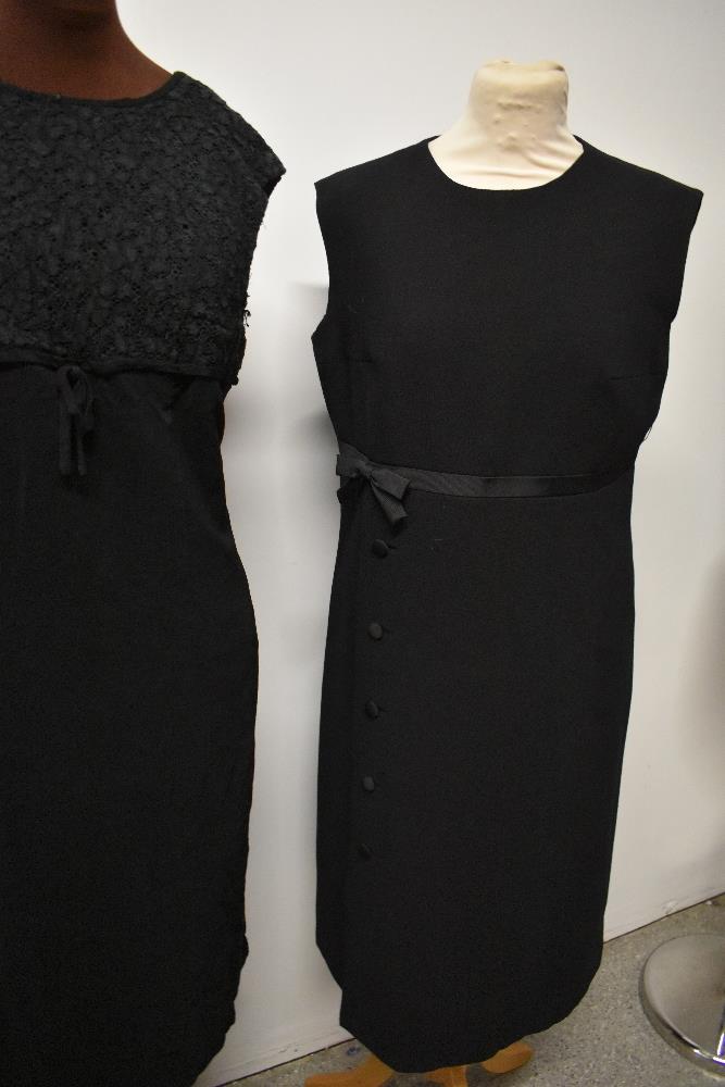 Three 1960s black dresses, including metallic thread faux two-piece dress. - Image 3 of 6