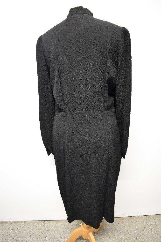 A 1930s/ 1940s textured day dress in black, having wide sleeves gathering into a fitted cuff, - Image 6 of 8
