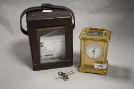 An early 20th century brass cased eight day five glass carriage timepiece, having bevelled glass