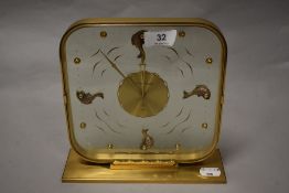 A rare mid-20th Century Jaeger Le Coultre Fish Pond Aquarium 8 day mantel clock with gilded brass