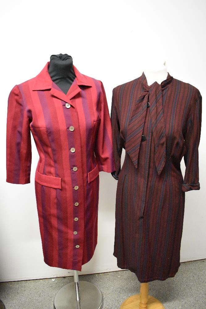 For vintage dresses, comprising 1960s black wool shift dress with Paris label, 1960s striped dress - Image 9 of 11