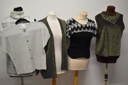 A selection of 1960s glittery tops and a cardigan.