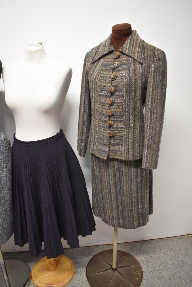 A vintage Windsmoor skirt suit and three skirts, including 1950s blue and grey herringbone and - Image 2 of 5