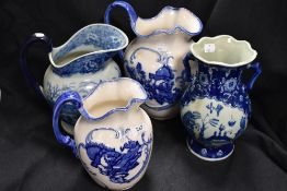 Three Blakeney Ironstone Staffordshire ware jugs & a 20th Century Chinoiserie blue and white vase