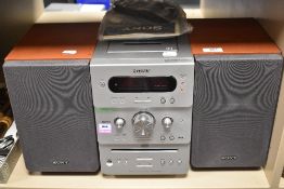 A Sony Micro Hi-Fi Component sound system, CMT-GPX9DAB, with two speakers
