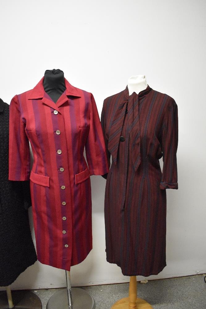 For vintage dresses, comprising 1960s black wool shift dress with Paris label, 1960s striped dress - Image 2 of 11