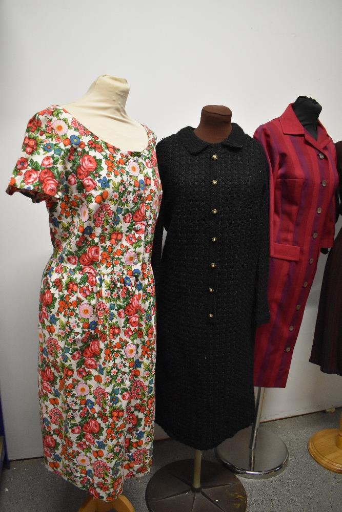 For vintage dresses, comprising 1960s black wool shift dress with Paris label, 1960s striped dress - Image 5 of 11