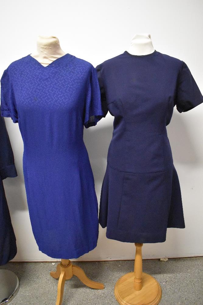 Three vintage dresses, including royal blue textured crepe dress, around 1950s and navy blue - Image 2 of 7