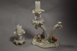 A Victorian German porcelain twin candlestick bearing the Dresden mark to base.