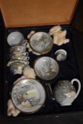 An early 20th century cased Chinese/Japanese porcelain tea set decorated with birds and blossoms