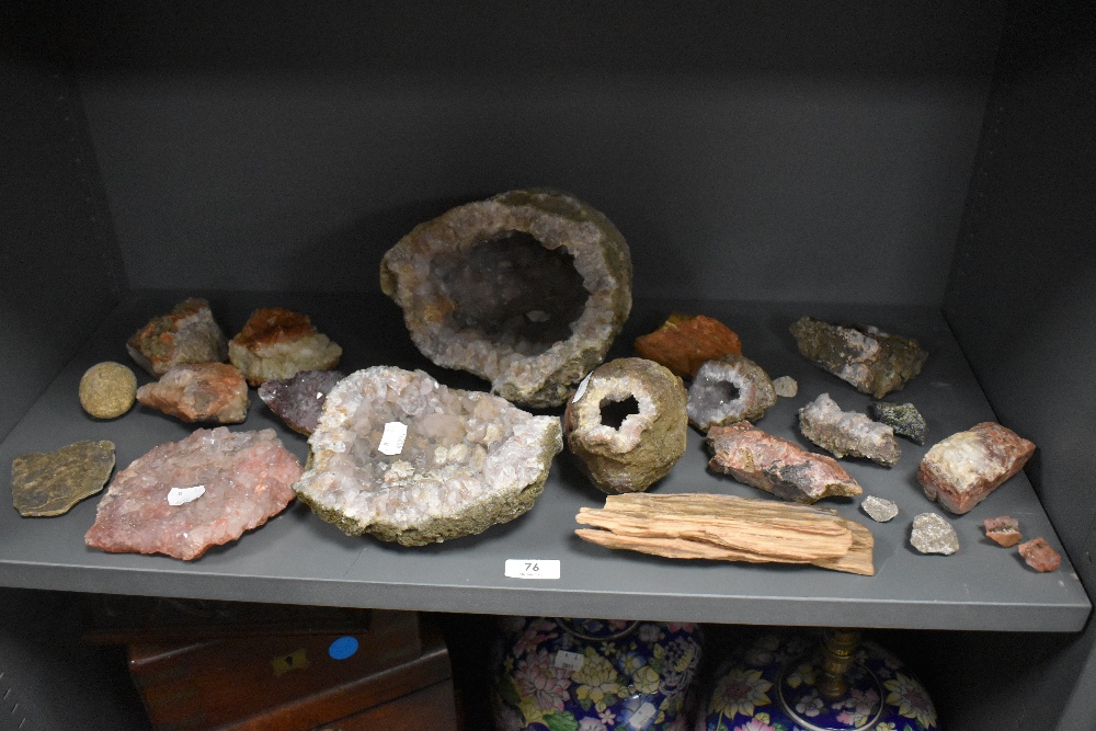 A selection of natural stones and geodes, including Amethyst.