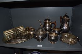 A selection of vintage flatware, including cutlery, napkin rings, rose bowl, cruet etc.