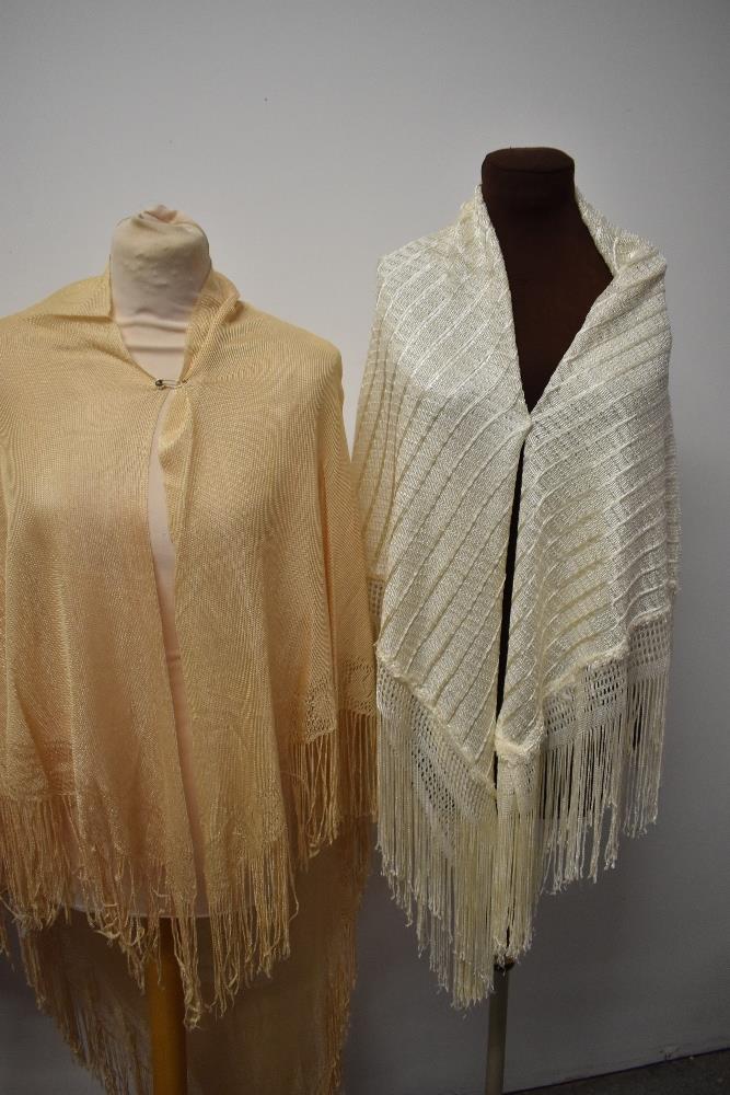 A collection of shawls, including two 1920s/30s rayon fringed shawls, crotcheted shawl and 1930s - Image 6 of 8