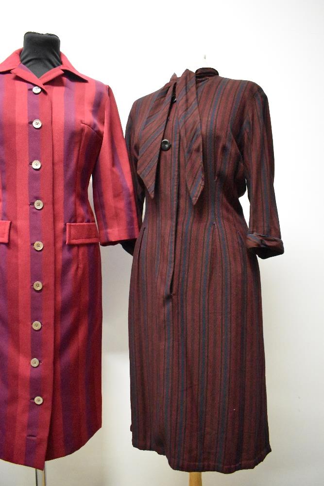 For vintage dresses, comprising 1960s black wool shift dress with Paris label, 1960s striped dress - Image 3 of 11