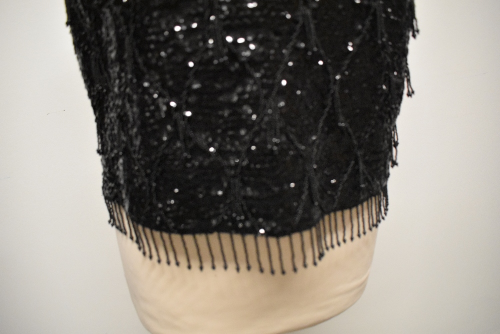 A 1960s black hand beaded wool evening top, Made in Hong Kong. - Image 2 of 6