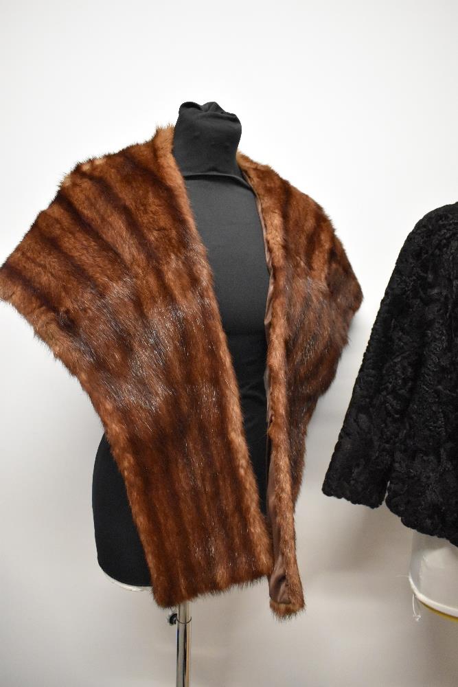 A vintage mink stole and two tippets or collars, sold with a 1950s Astrakhan jacket, AF, split - Image 3 of 5