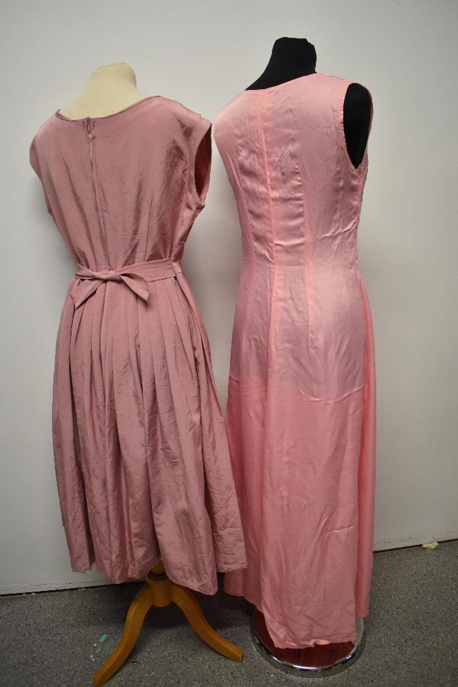 A 1950s grosgrain dress in rose pink, having full pleated skirt, beading to bust and half belt to - Image 6 of 8