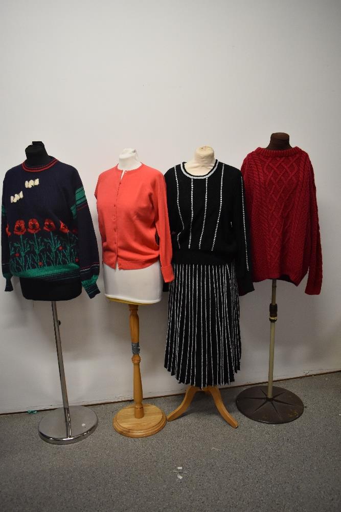 A mixed lot of vintage jumpers and a cardigan, including red Arran knit and 1950s/60s cardigan.