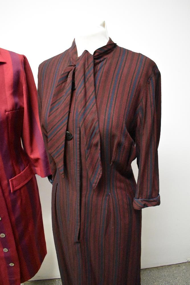 For vintage dresses, comprising 1960s black wool shift dress with Paris label, 1960s striped dress - Image 10 of 11