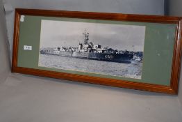 A framed and glazed photographic print, HMS Veryan Bay, Sydney, Australia.