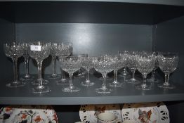 A selection of vintage 1950s Webb cut glass, including wine and champagne glasses.