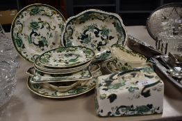 A small quantity of Mason's Ironstone Chartreuse patterned tableware, to include a cheese dome, a