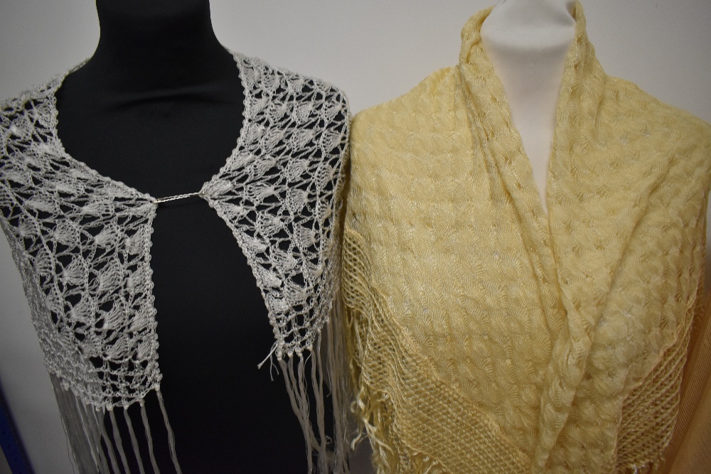 A collection of shawls, including two 1920s/30s rayon fringed shawls, crotcheted shawl and 1930s - Image 5 of 8