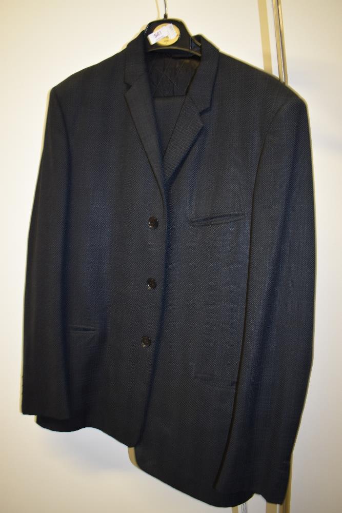 A gents 1960s Burton two piece suit, single breasted jacket having three pockets to front and