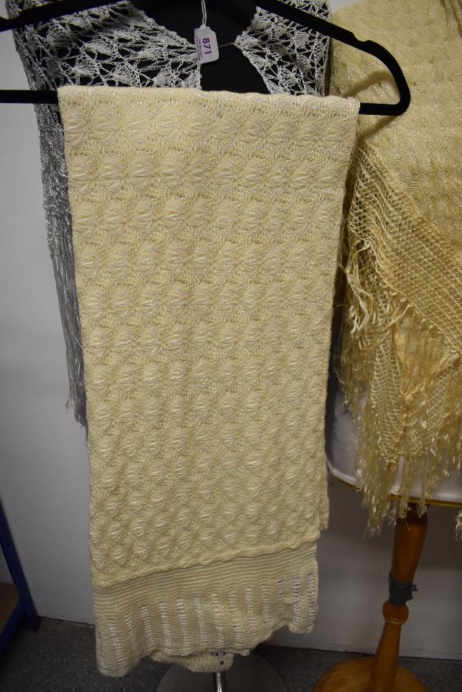 A collection of shawls, including two 1920s/30s rayon fringed shawls, crotcheted shawl and 1930s - Image 3 of 8