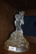 An Art Deco moulded glass lamp base in the style of Lalique, depicting nude maiden on rocks